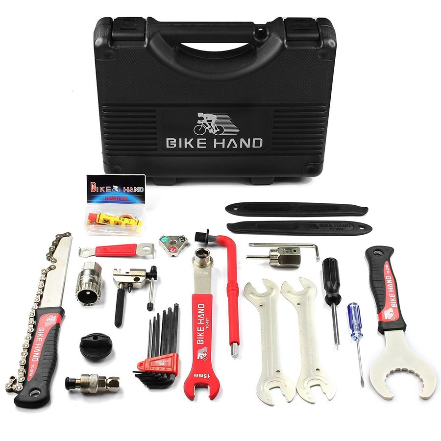  Kit de herramientas para bicicleta, soporte de manivela de  volante, herramientas de desmontaje y reparación de cadena, multifuncional,  accesorios esenciales para bicicleta de carretera MTB con caja de plástico  : Deportes