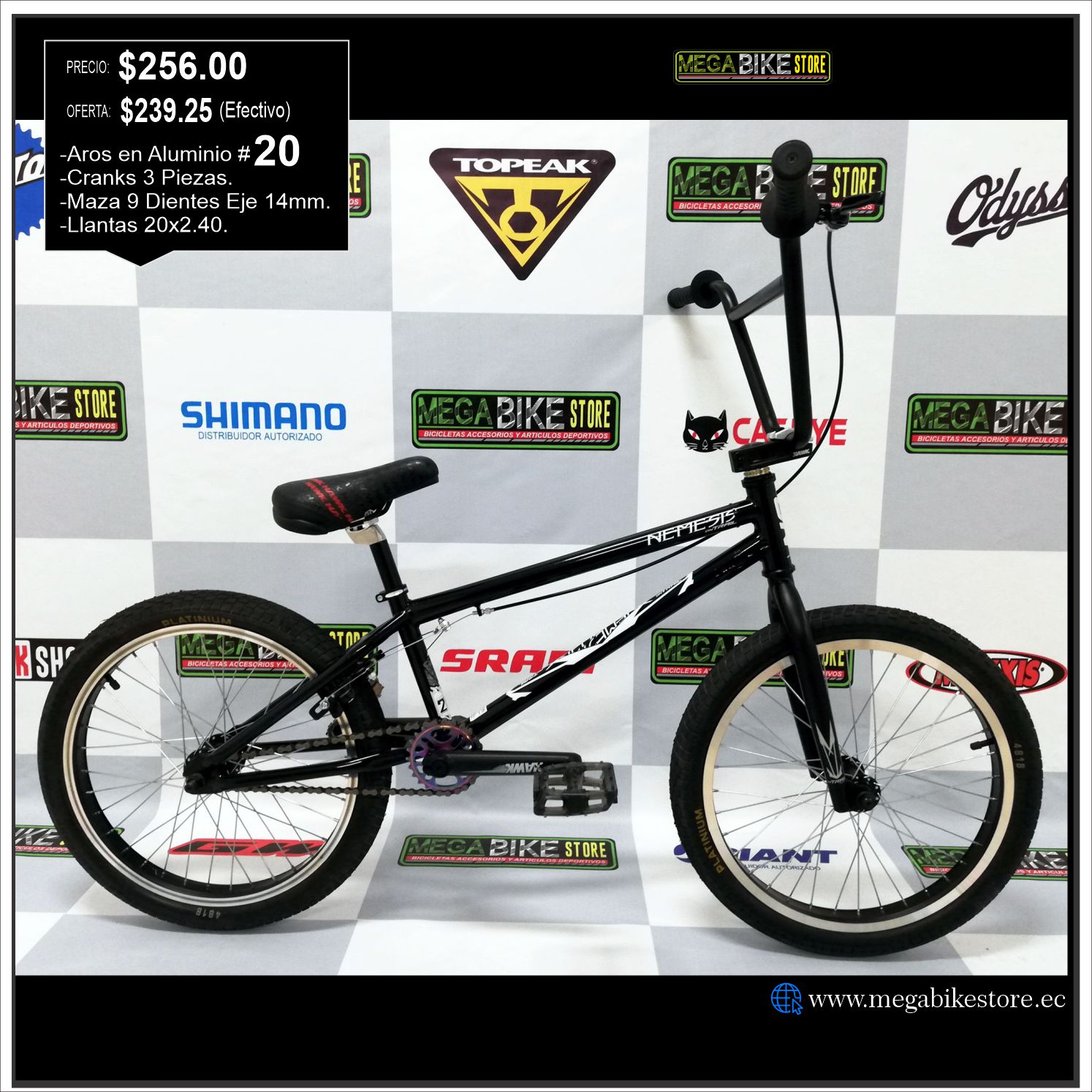 marco Benigno suspensión Bicicleta ONTRAIL NEMESIS BMX Aro 20 para Freestyle, con cranks 3 piezas,  mazas 9 Dientes (Negro) - MegaBike Store