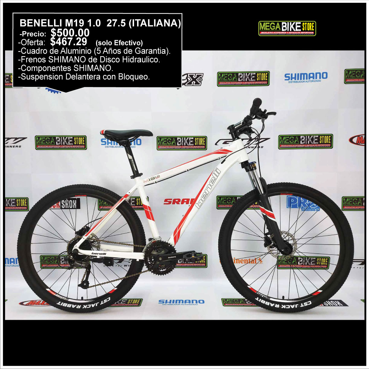Banquete veneno Botánico Bicicleta BENELLI M19 1.0 ADV Aro 27.5 ITALIANA Componentes SHIMANO y  Suspensión Delantera (ROJO-BLANCO) - MegaBike Store