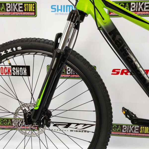 Bicicleta-guayaquil-mtb-montañera-talla-mega-bike-store-bike-shimano-kawasaki-lite-aro-29-aluminio-negro-verde
