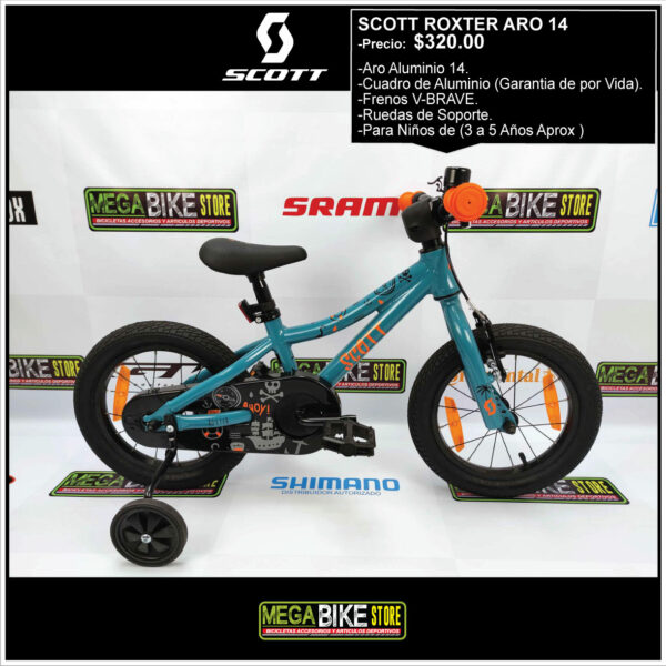 Bicicleta-guayaquil-mtb-montañera-talla-mega-bike-store-bike-shimano-scott-roxter-aro-14-aluminio-azul