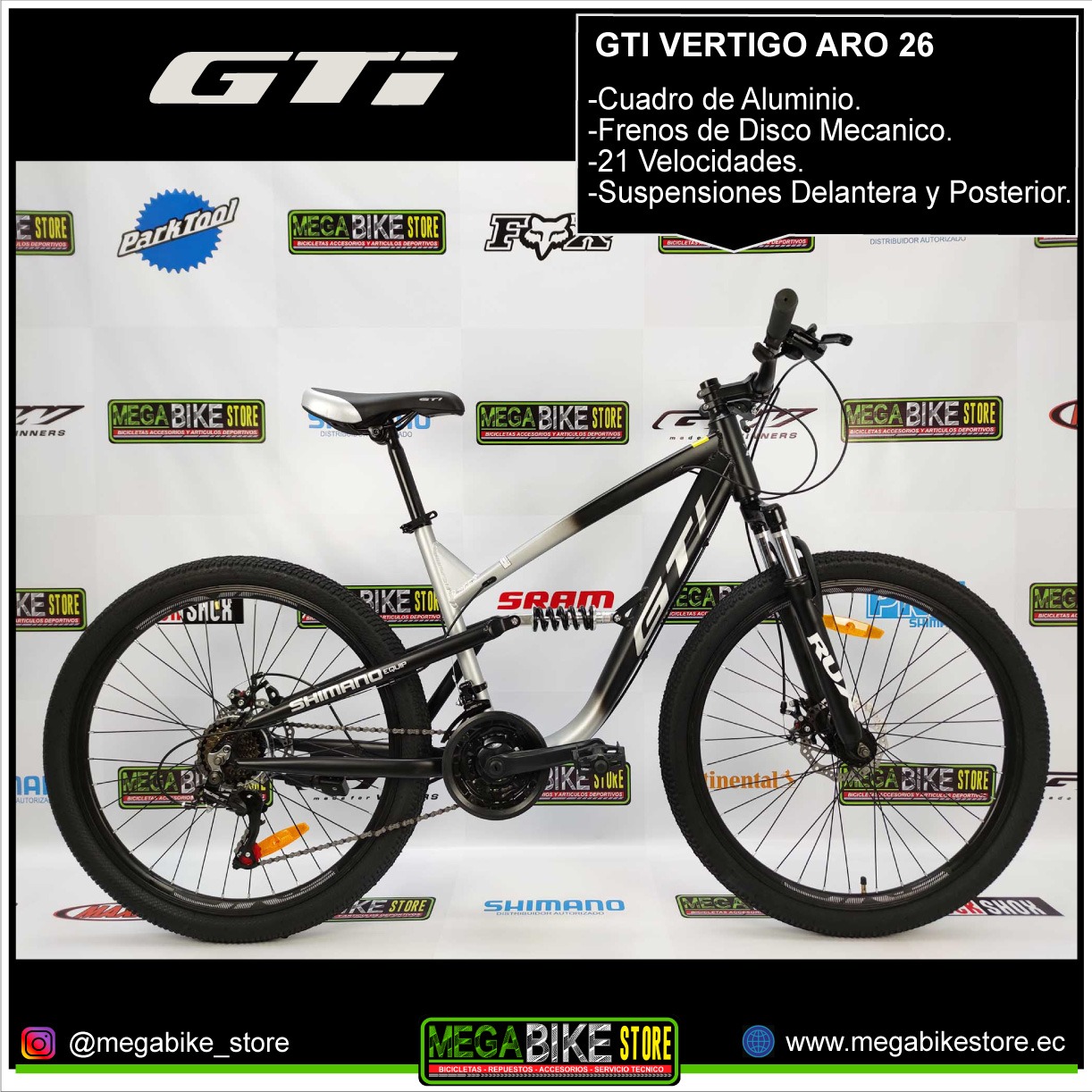 Descifrar Señora Beneficiario gti Bicicleta Montañera GTI VERTIGO Aro 26 Aluminio Doble Suspensión