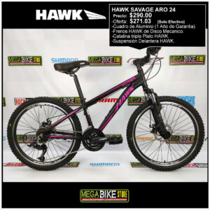 Bicicleta-guayaquil-mtb-montañera-talla-mega-bike-store-bike-shimano-hawk-savage-bicicleta-aro-24-aluminio-negro-rosado