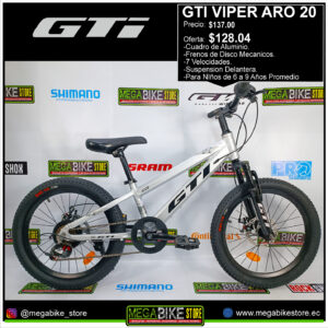Bicicleta GTI VIPER Aro 20 Montañera en Aluminio y Frenos de Disco Mecanico. (gris)